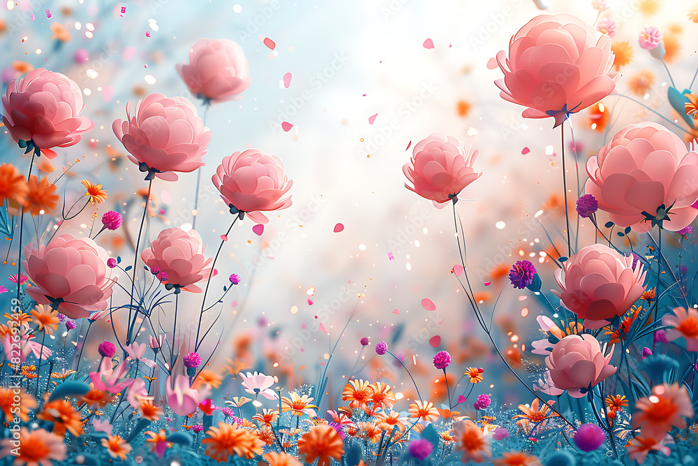 Enchanting Canvas Art: Joyous Celebration with Hand-Drawn Flowers Enchanting Canvas Art: Joyous Celebration with Hand-Drawn Flowers
