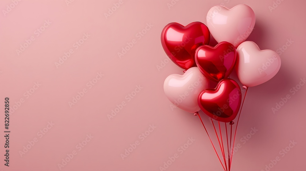Cute and minimal balloons heart shape, Happy Valentine's Day background for greeting and invitation card. festive of love day's, pink and red hearts.