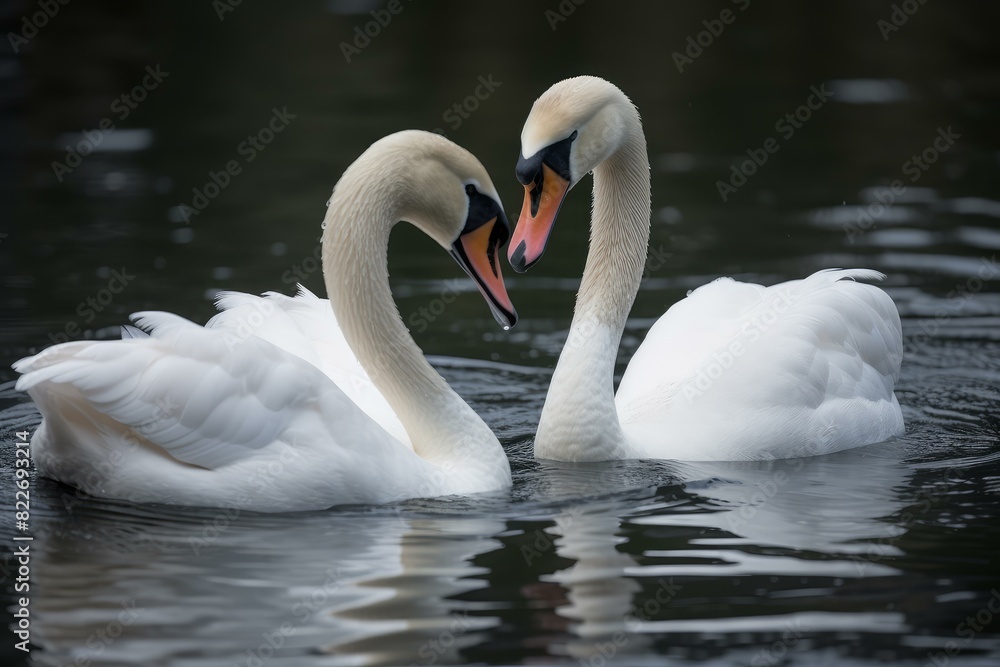 Serene Swans love lake water. Fauna water. Generate Ai Serene Swans love lake water. Fauna water. Generate Ai