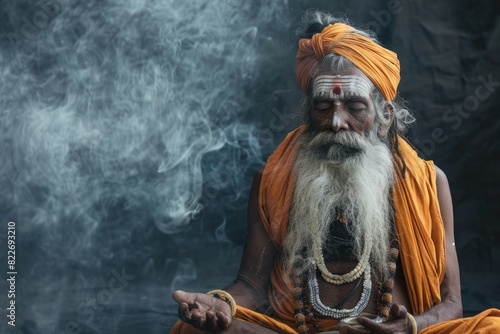 Indian man is old. Guru. Hermit. Indium. poor man