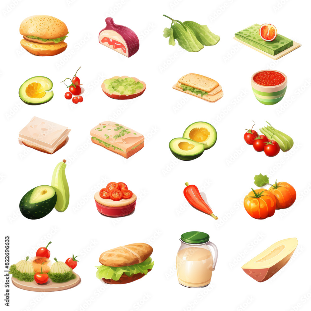 Set of Food isolated on transparent background, png, cut out. Set of Food isolated on transparent background, png, cut out.