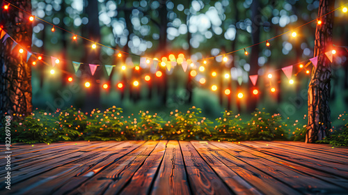 Festive Bokeh Lights Over Wooden Table  Warm and Inviting Holiday or Party Background
