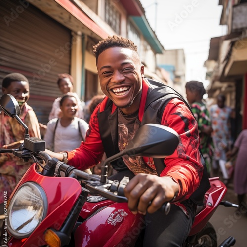 Handsome man boy with moto