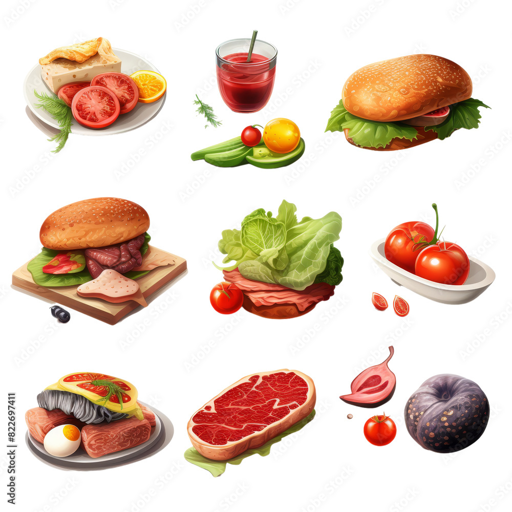 Set of Food isolated on transparent background, png, cut out. Set of Food isolated on transparent background, png, cut out.