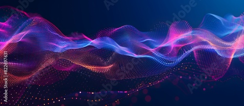 Colorful Glowing Waves on Dark Blue Abstract Background