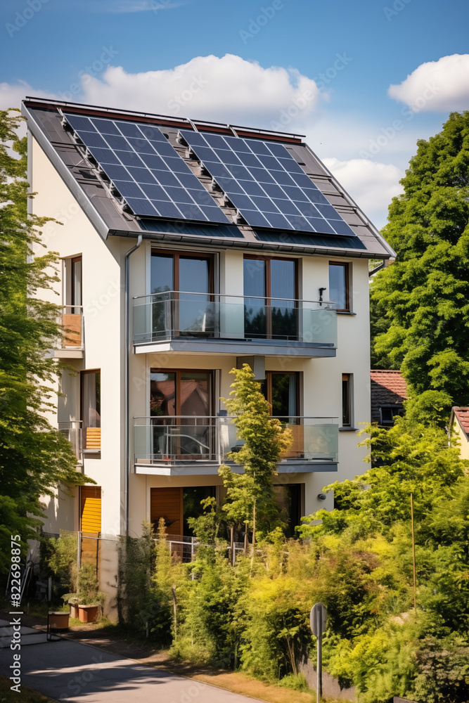 Solar battery on a modern house. Europa, Germany, France, Italy. Generative AI tools Solar battery on a modern house. Europa, Germany, France, Italy. Generative AI tools