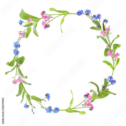 Wreath of beautiful wild flowers isolated on white