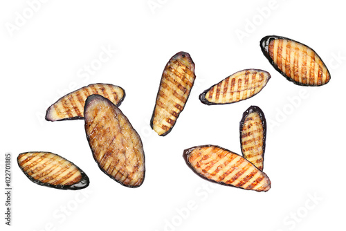 Wallpaper Mural Slices of grilled eggplants in air on white background Torontodigital.ca