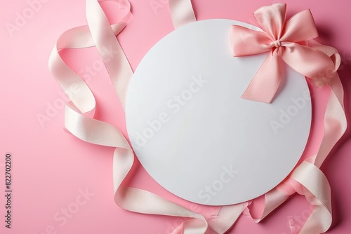 A front view of the isolated plate that has been placed on pink background that decorated with the pastel ribbon that can be compile to the things like the celebration, festival or ceremony. AIGX03.