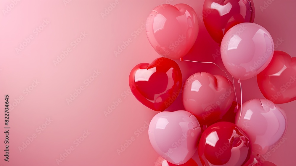 Cute and minimal balloons heart shape, Happy Valentine's Day background for greeting and invitation card. festive of love day's, pink and red hearts.