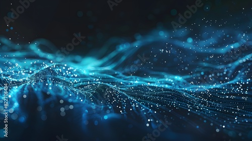 Glowing Blue Particles on Dark Abstract Background