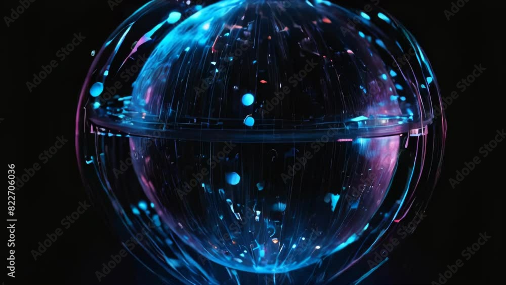 Abstract blue glowing energy magic bright high tech sphere ball circle in fire and smoke background Abstract blue glowing energy magic bright high tech sphere ball circle in fire and smoke background