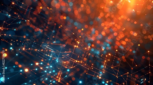 Futuristic Abstract Background with Orange and Blue Light Particles photo