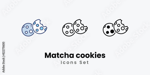 Matcha cookies icons set vector stock illustration