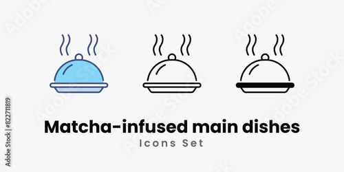 Matcha-infused main dishes icons set vector stock illustration