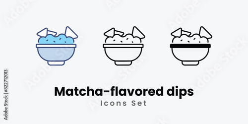 Matcha-flavored dips icons set vector stock illustration