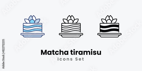 Matcha tiramisu icons set vector stock illustration