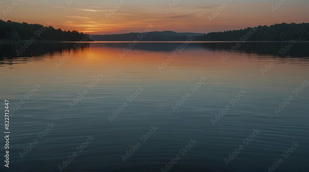 sunrise on the lakeShore of a misty lake at sunrise in summer. Genrative.ai  
