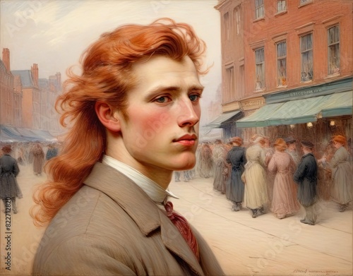A detailed portrait of a gingerhaired young man in formal attire photo