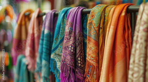 Colorful scarves display at a vibrant market stall showcasing fashion and beauty in a travel destination