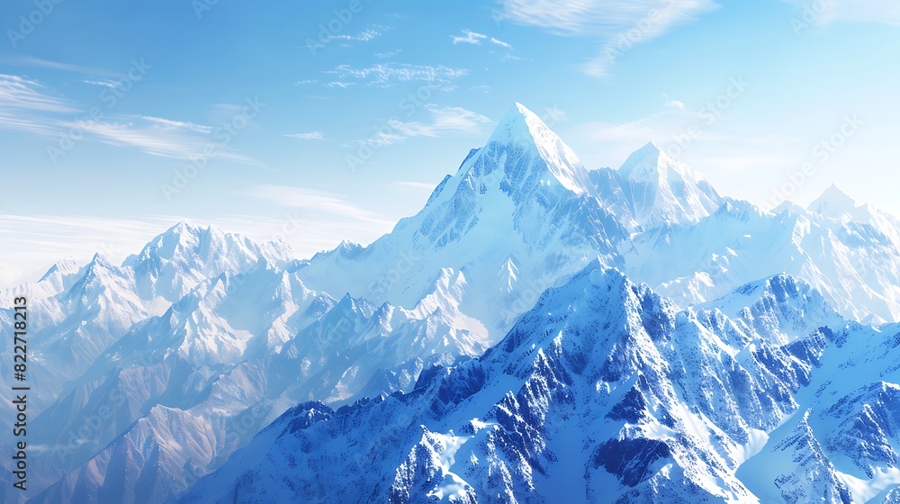 Fototapeta premium Majestic Snowcapped Mountain Range with Clear Blue Skies - Ideal for Adventurous Visual Projects