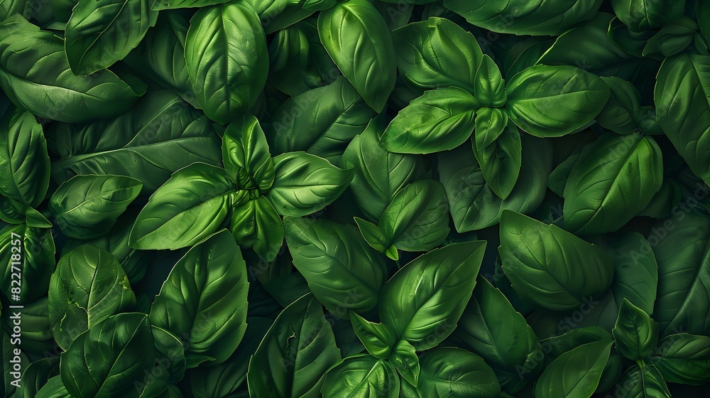 Close up full frame top view studio shot of fresh green basil he : Generative AI Close up full frame top view studio shot of fresh green basil he : Generative AI