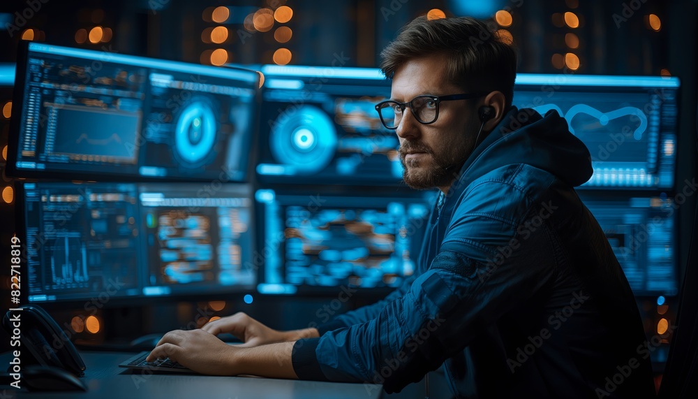 Data analyst working in a dark room Data analyst working in a dark room