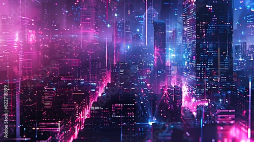 Neon Cyberpunk Cityscape - Futuristic Glitches and Dynamic Tech Visuals