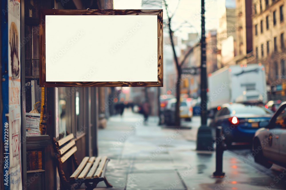 Empty signboard on a storefront with a street view background Empty signboard on a storefront with a street view background