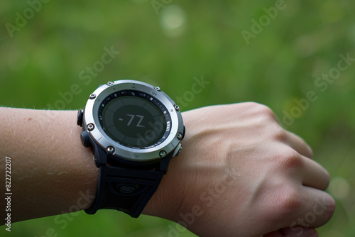 Empty screen of a smartwatch on a persons wrist