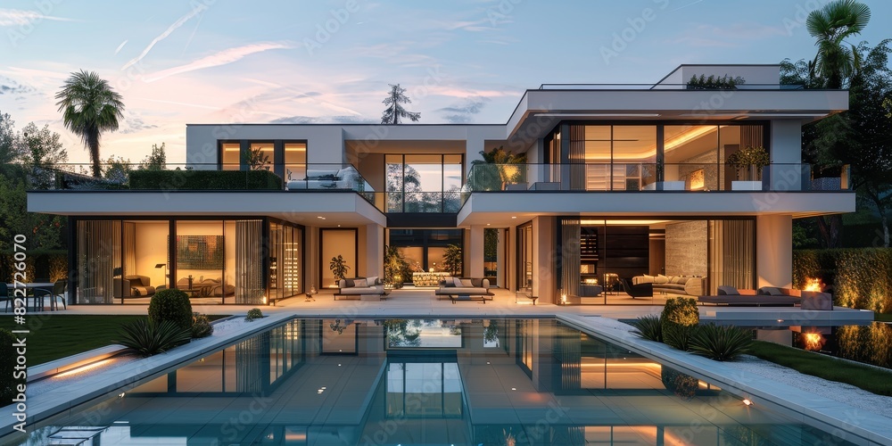 Luxury Villa with pool in the night Modern Architecture Luxury Villa with pool in the night Modern Architecture