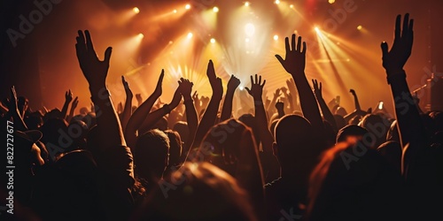concert music live crowd raised hands gig audience act worshipful backlight band celebration