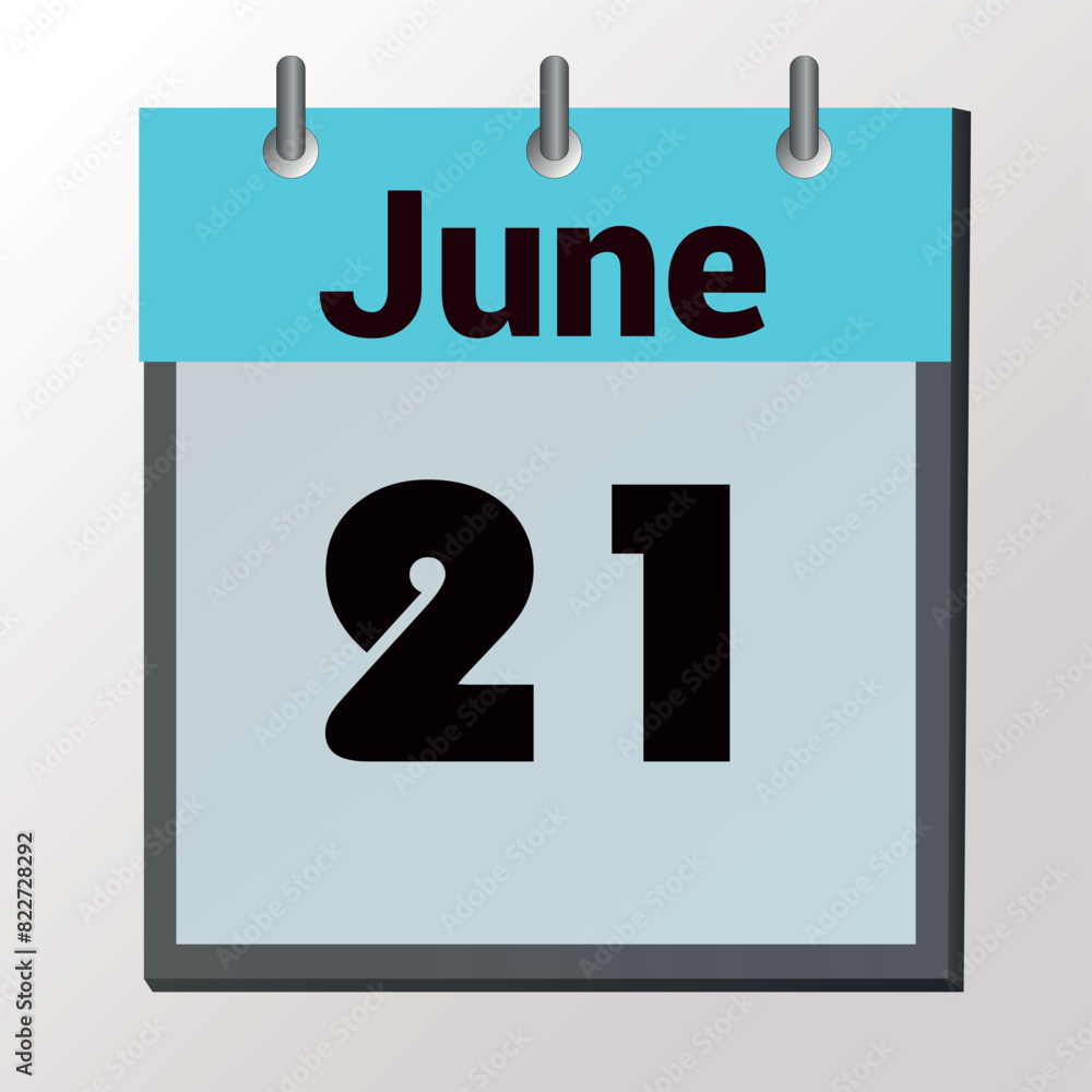 vector calendar page with date June 21, light colors vector calendar page with date June 21, light colors