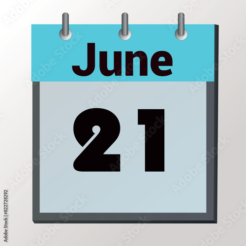 vector calendar page with date June 21, light colors