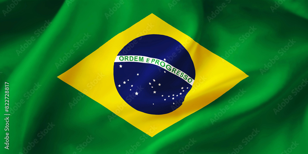 Fototapeta premium Brazil waving flag background.3D illustration of Brazilian flag