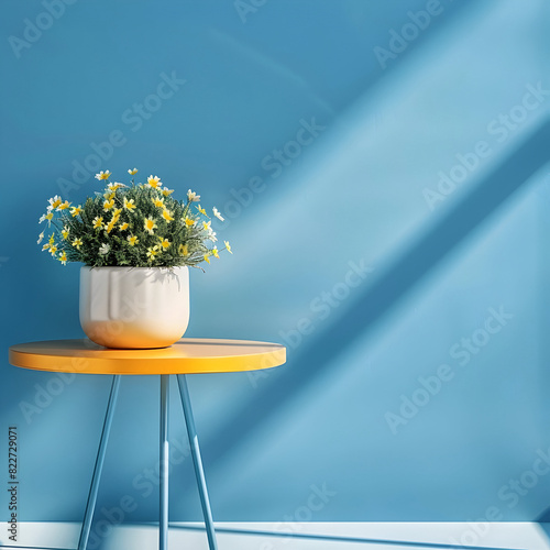 living room, table tent view, flower pot in the background, 