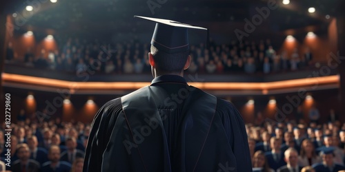 Back view image of graduate student in graduation cap Generative AI