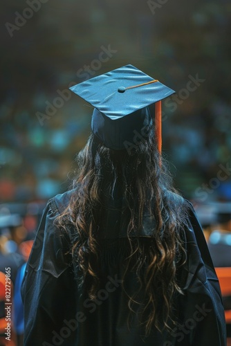 Back view image of graduate student in graduation cap Generative AI