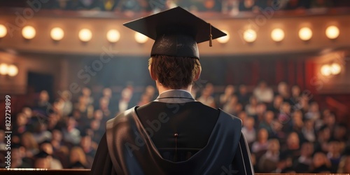 Back view image of graduate student in graduation cap Generative AI
