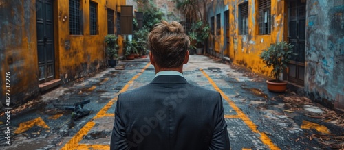 Businessman in difficult choice concept photo