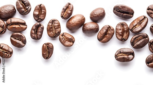 Many roasted coffee beans isolated on white top view : Generative AI
