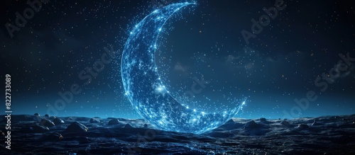 Abstract digital Ramadan moon on night starry sky background photo