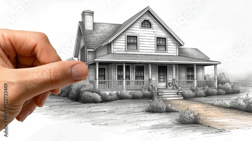 A hand holding a house in its palm. A modern illustration in the hand drawn style.