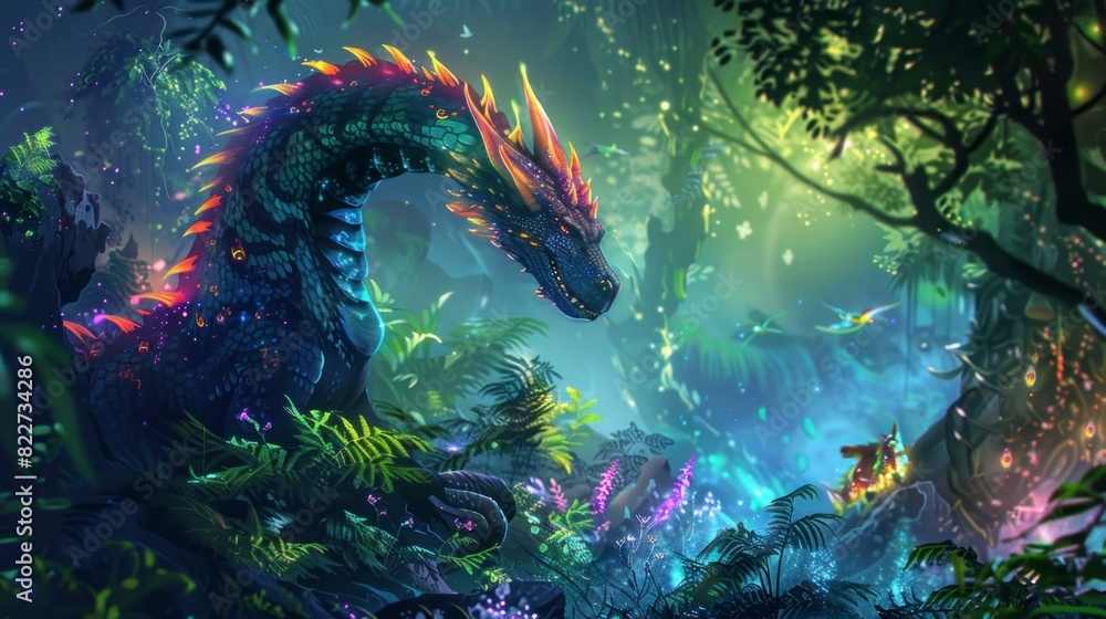 Obraz premium illustration of a big dragon in a forest