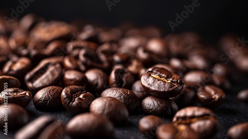 Brown Roasted Coffee Beans Closeup On Dark Background : Generative AI