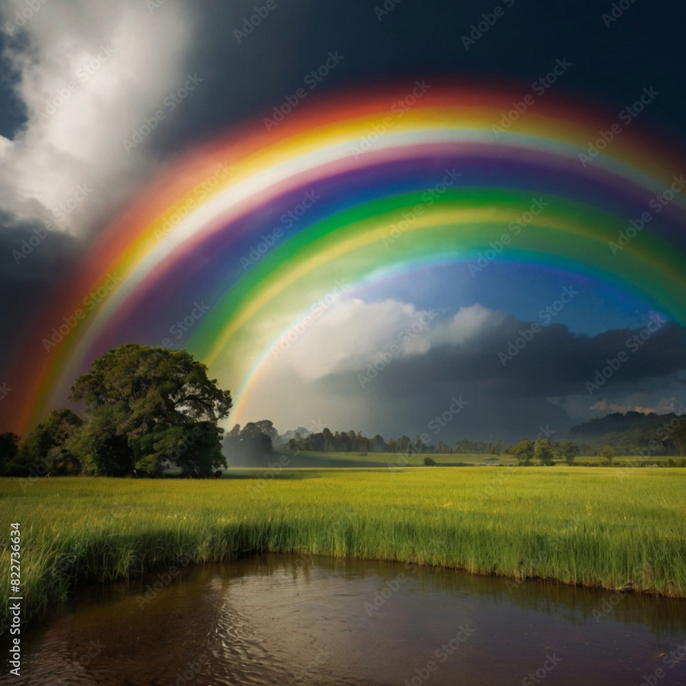 Naklejka premium rainbow over the river Generated by Ai