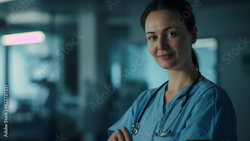 White female doctor smiling with folded arms