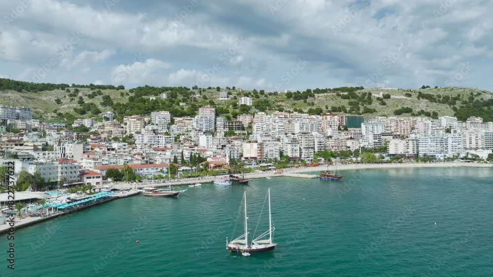 Saranda from a drone, Albanian Riviera, Albania Saranda from a drone, Albanian Riviera, Albania