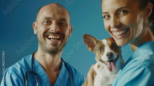 Happy vet with dog and cat focus intentionally left on smile of veterinary : Generative AI