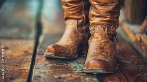 A closeup shot of a pair of worn leather boots showcasing their timeless style and character.